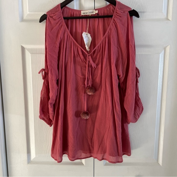 NWT Johnny Was guava gauze pom pom top xs women - Picture 3 of 8